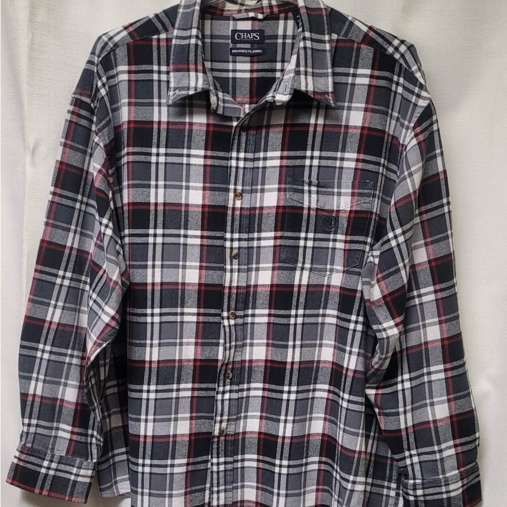 Chaps Men's Casual Plaid Shirt - Black, Red, White